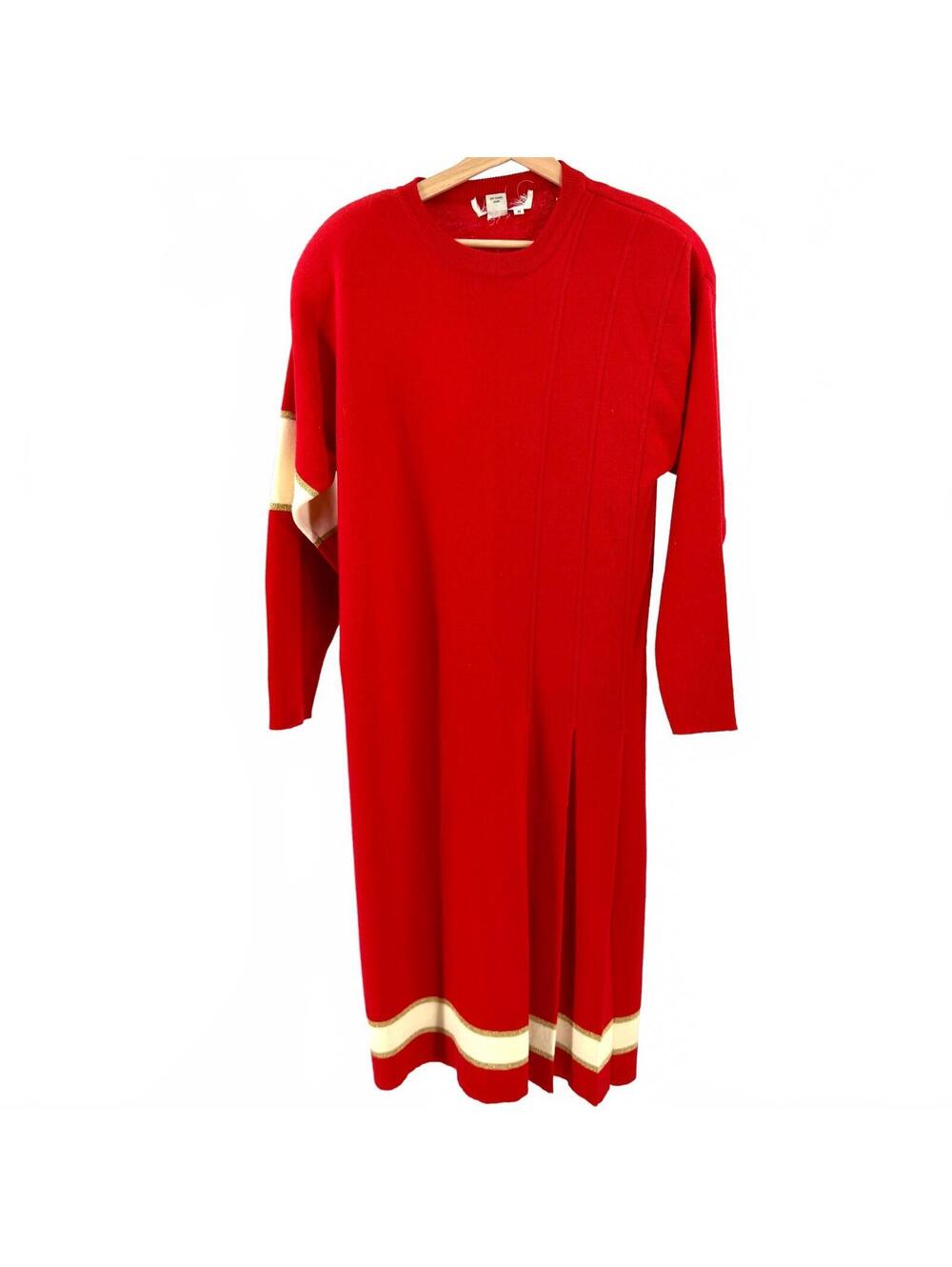 Vintage 80s Red Lambswool Pleated Midi Sweater Dress